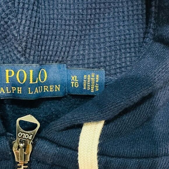 Polo Ralph Lauren Full Zip Weathered Fleece Hoodie Sweatshirt Blue XL - Picture 2 of 3